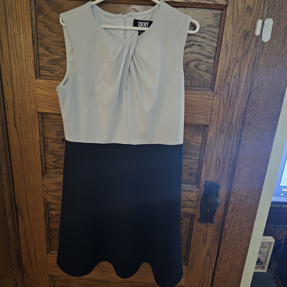 DKNY Two-Tone Black and Cream Midi Dress